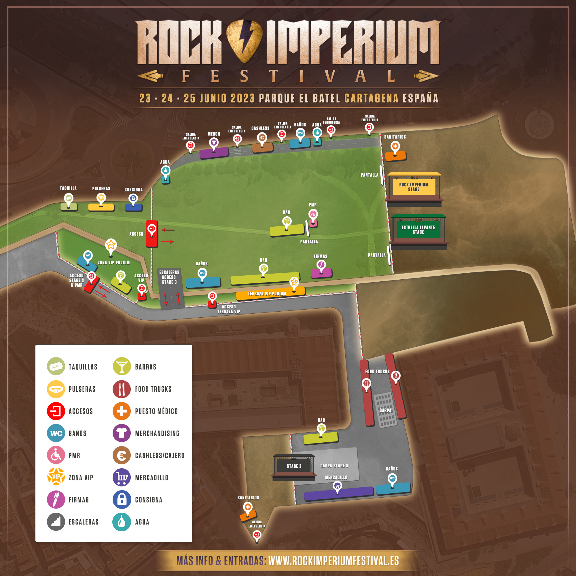 Rock Imperium 2023 (Cartagena): Kiss, Deep Purple, Helloween, Europe, Blind Guardian, Skid Row - Página 3 Plano-rock-imperium-festival-2023-mapa-es